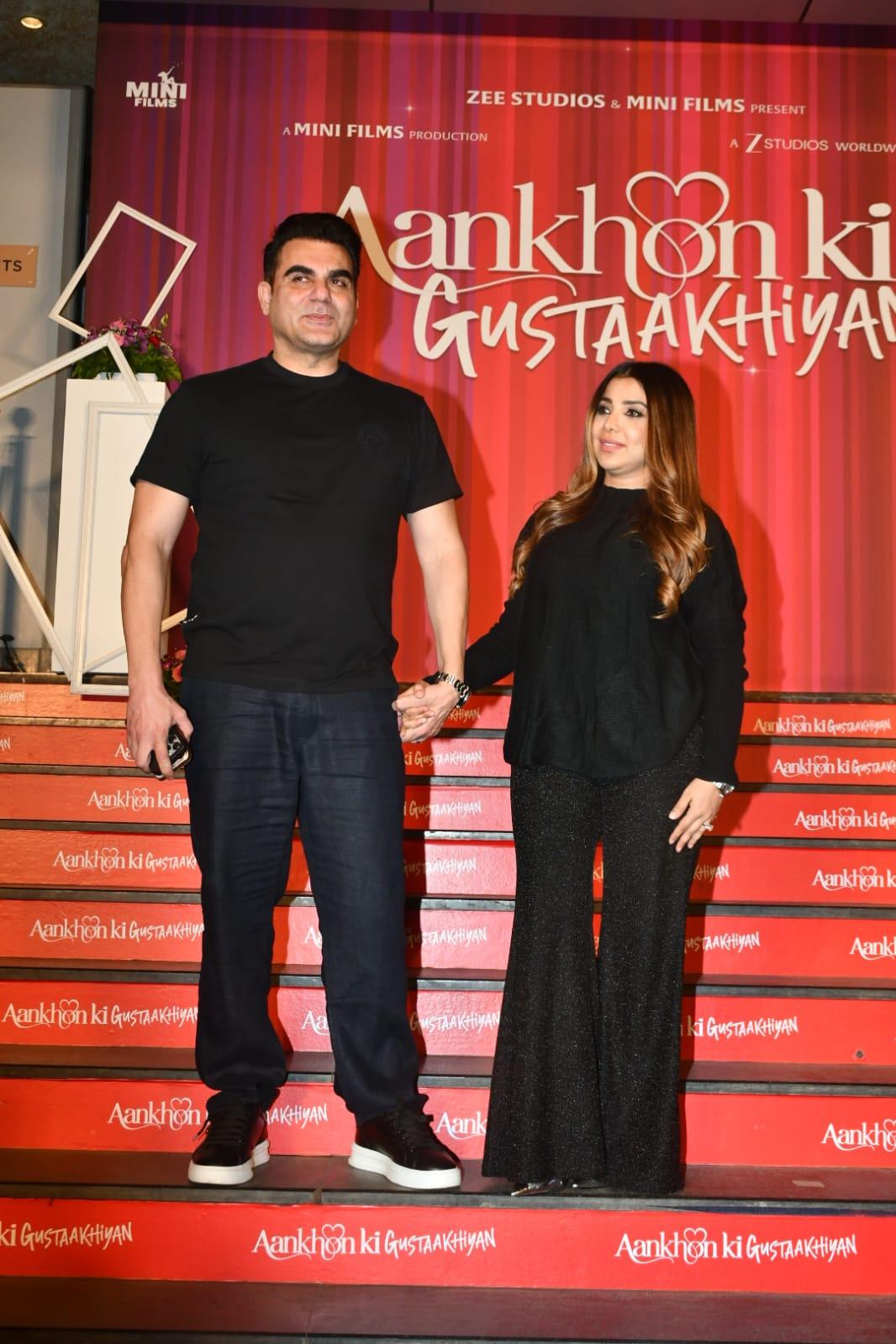 Arbaaz Khan and his wife Sshura Khan were spotted hand-in-hand at the special screening of Aankhon Ki Gustaakhiyan in the city today. The couple is currently expecting their first child together. 